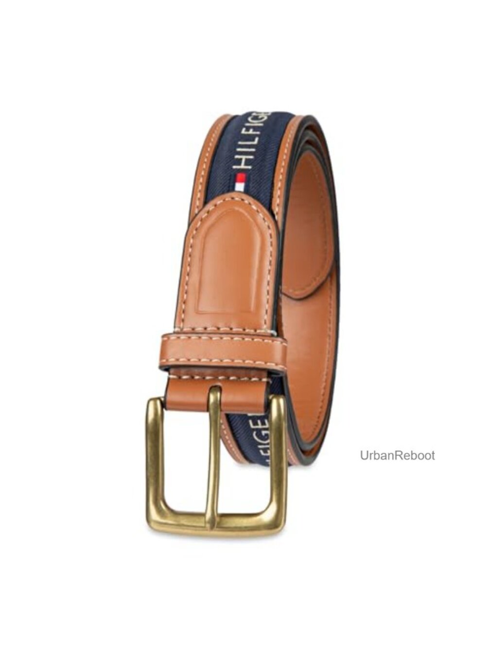 Fabric Inlay Casual Belt with Gold Harness Buckle